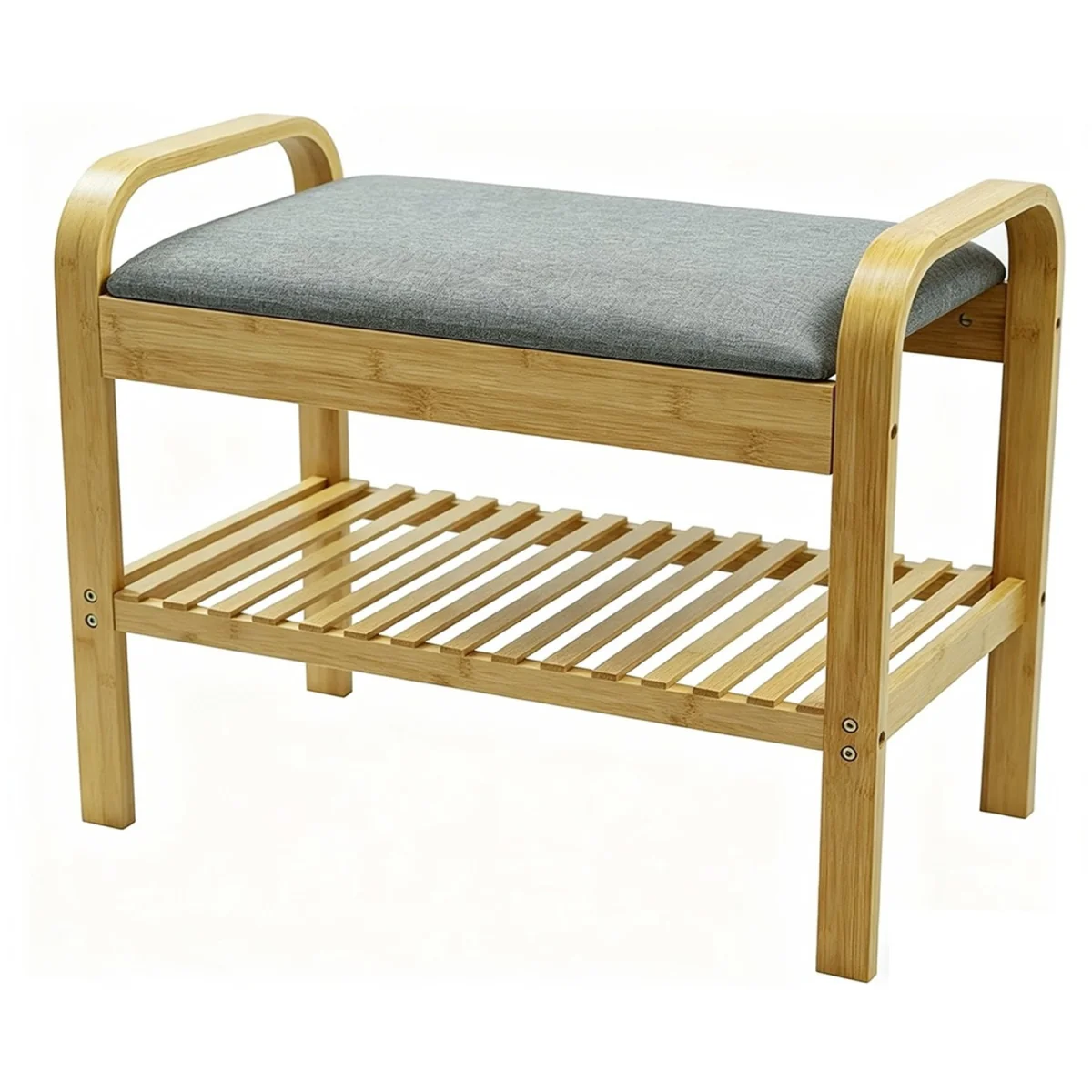 2 Tier Bamboo Shoe Rack Bench with Cushion Seat Storage Shelf Hallway Unit Stand - Brown – image 6