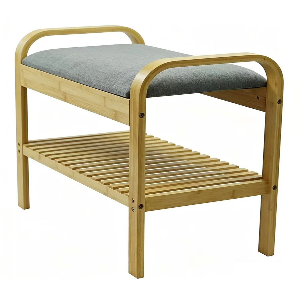 2 Tier Bamboo Shoe Rack Bench with Cushion Seat Storage Shelf Hallway Unit Stand - Brown – image 8