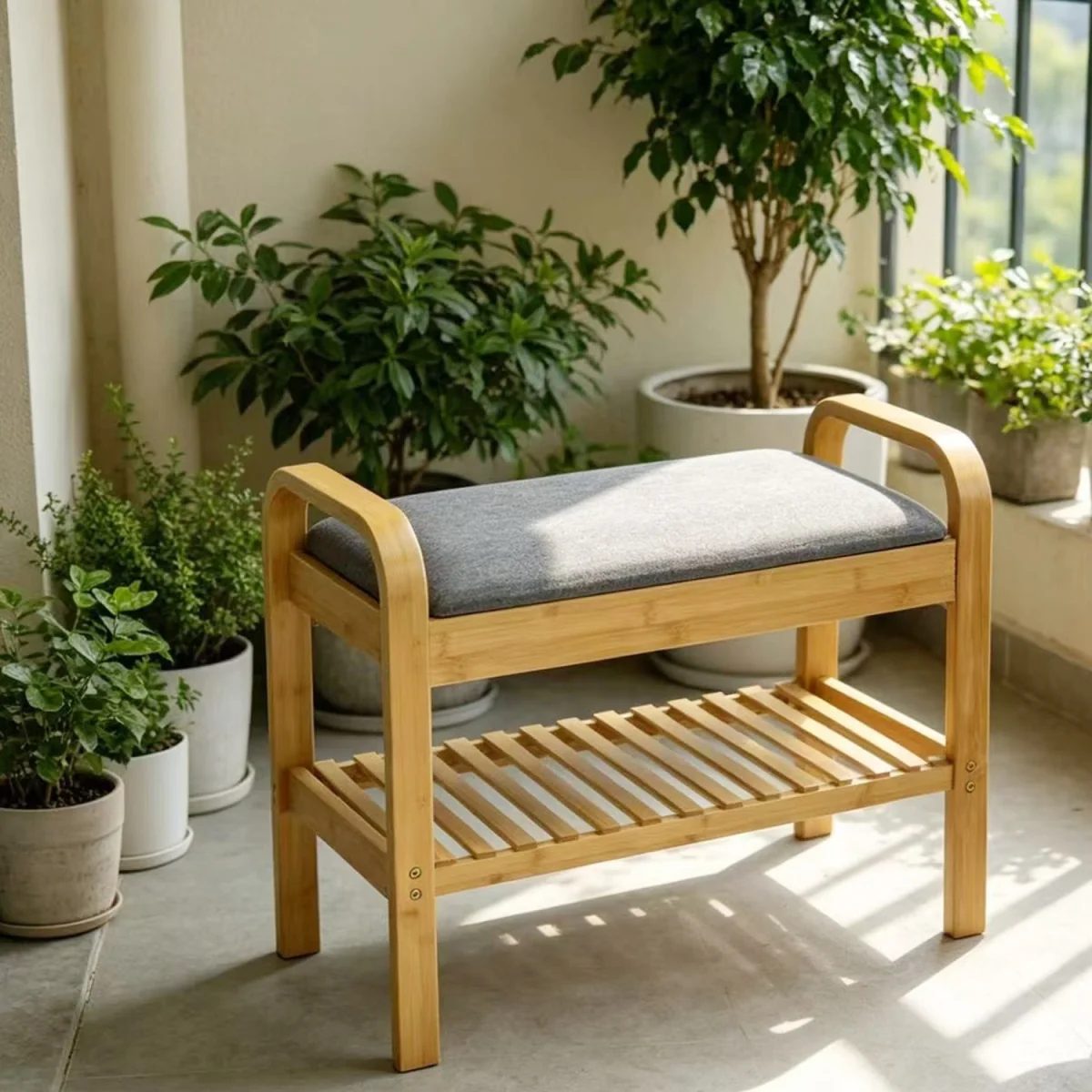 2 Tier Bamboo Shoe Rack Bench with Cushion Seat Storage Shelf Hallway Unit Stand - Brown – image 9