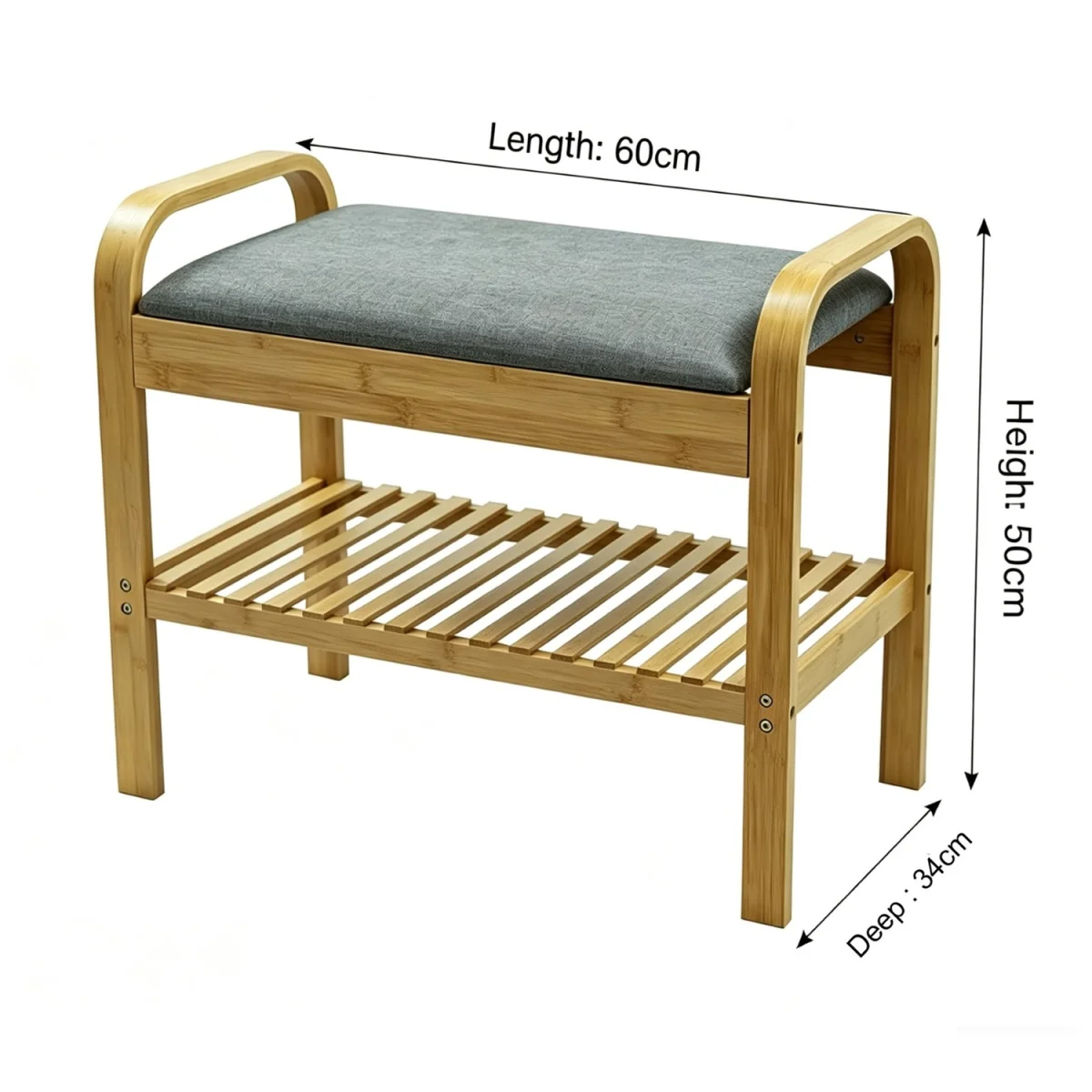 2 Tier Bamboo Shoe Rack Bench with Cushion Seat Storage Shelf Hallway Unit Stand - Brown – image 10
