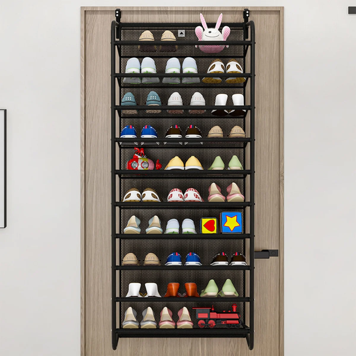 10 Tiers Over-Door Hanging Shoe Storage Rack - Black