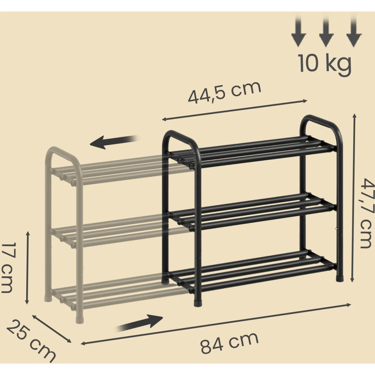 SONGMICS Expandable Shoe Rack, Shoe Storage Organiser, Adjustable Shelves - Ink Black – image 4