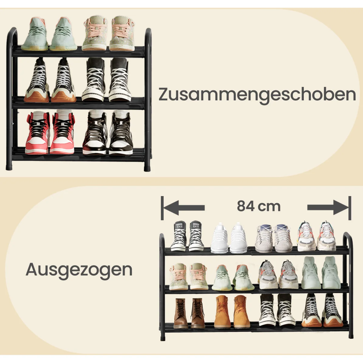 SONGMICS Expandable Shoe Rack, Shoe Storage Organiser, Adjustable Shelves - Ink Black – image 5