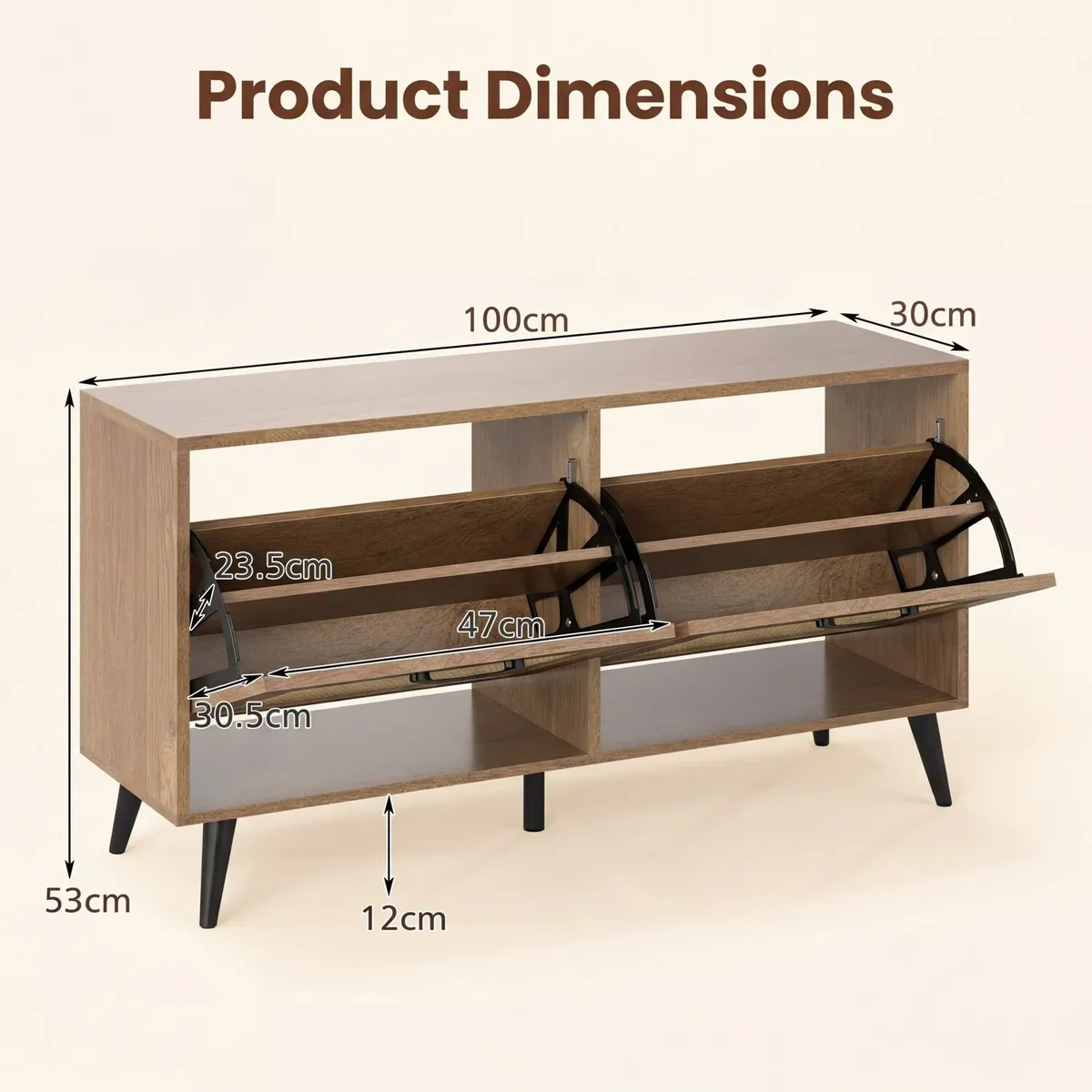 Narrow Freestanding Shoe Storage Cabinet with Flip Drawers - Brown – image 2