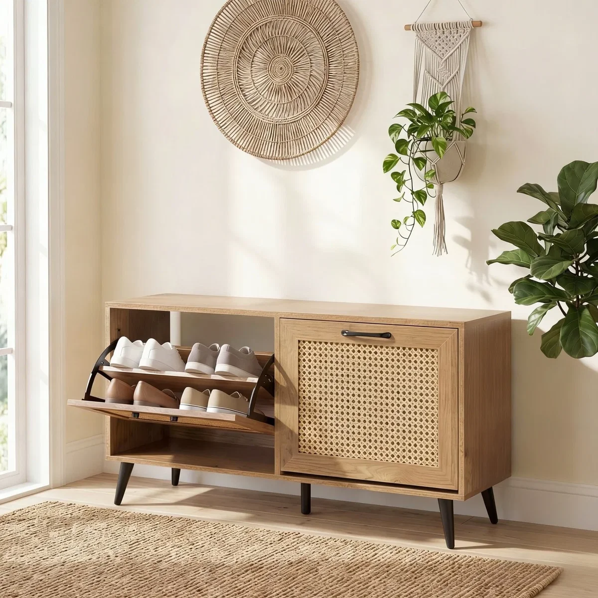 Narrow Freestanding Shoe Storage Cabinet with Flip Drawers - Brown – image 3