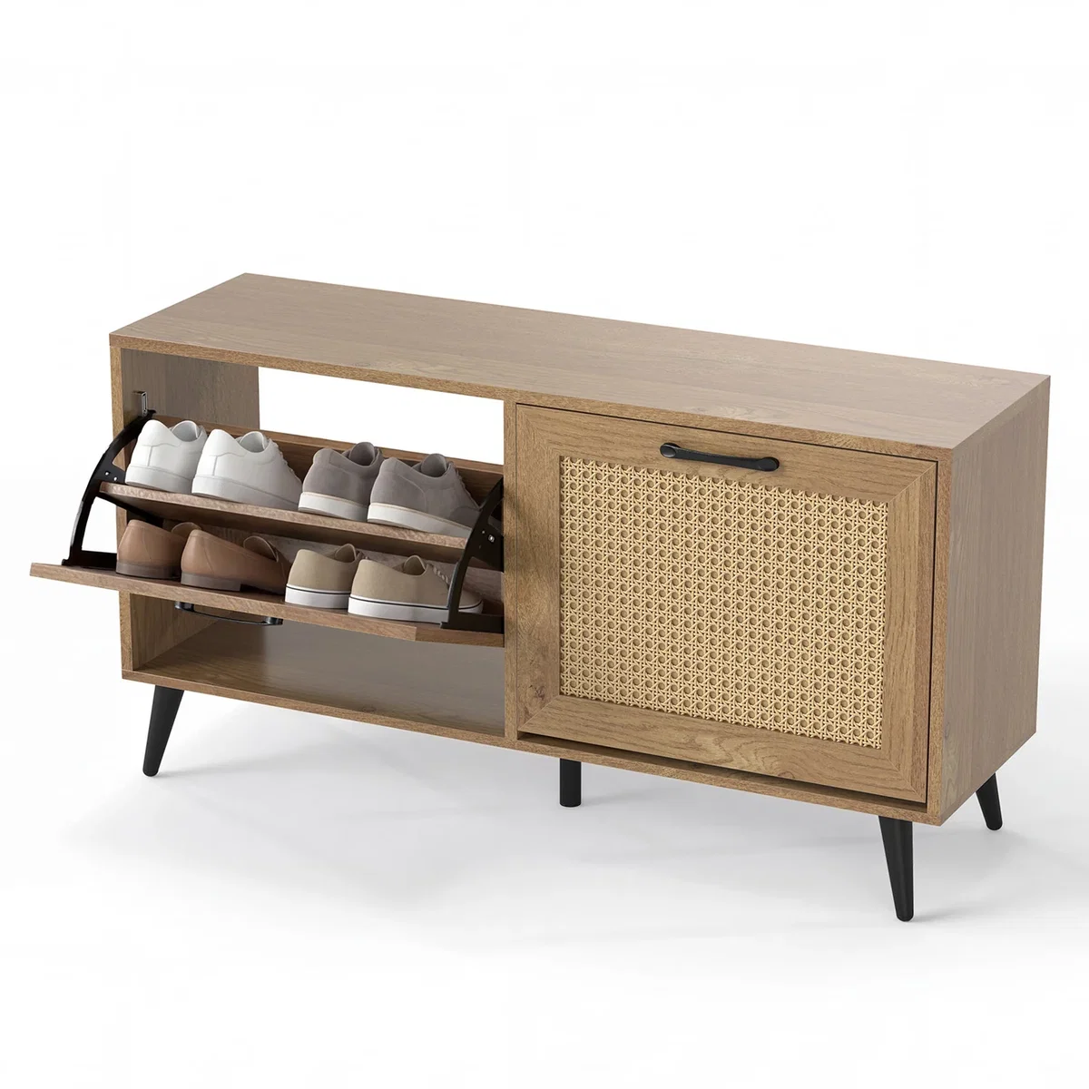 Narrow Freestanding Shoe Storage Cabinet with Flip Drawers - Brown – image 5