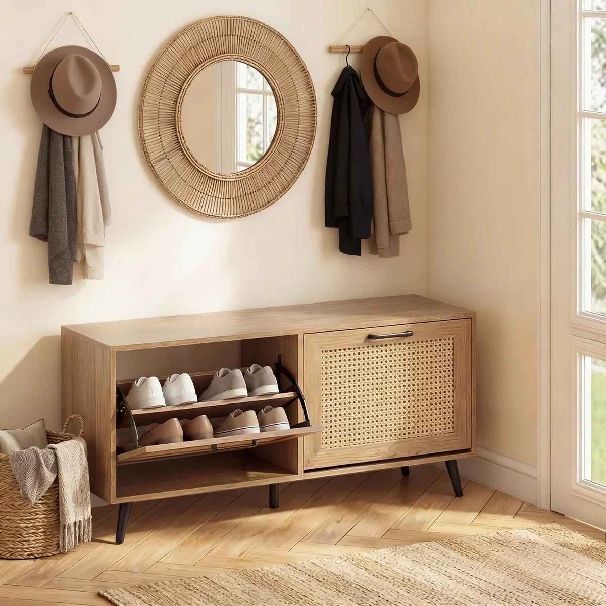 Narrow Freestanding Shoe Storage Cabinet with Flip Drawers - Brown – image 7