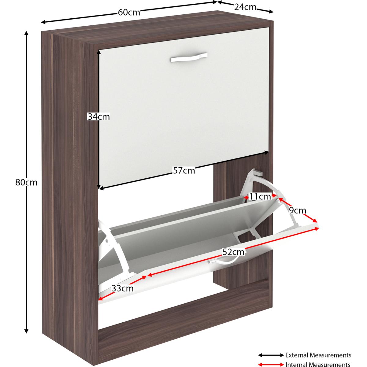 2 Drawer Shoe Cabinet, Walnut and White - Walnut and White – image 2