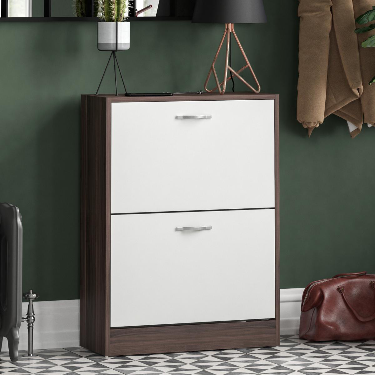 2 Drawer Shoe Cabinet, Walnut and White - Walnut and White – image 3