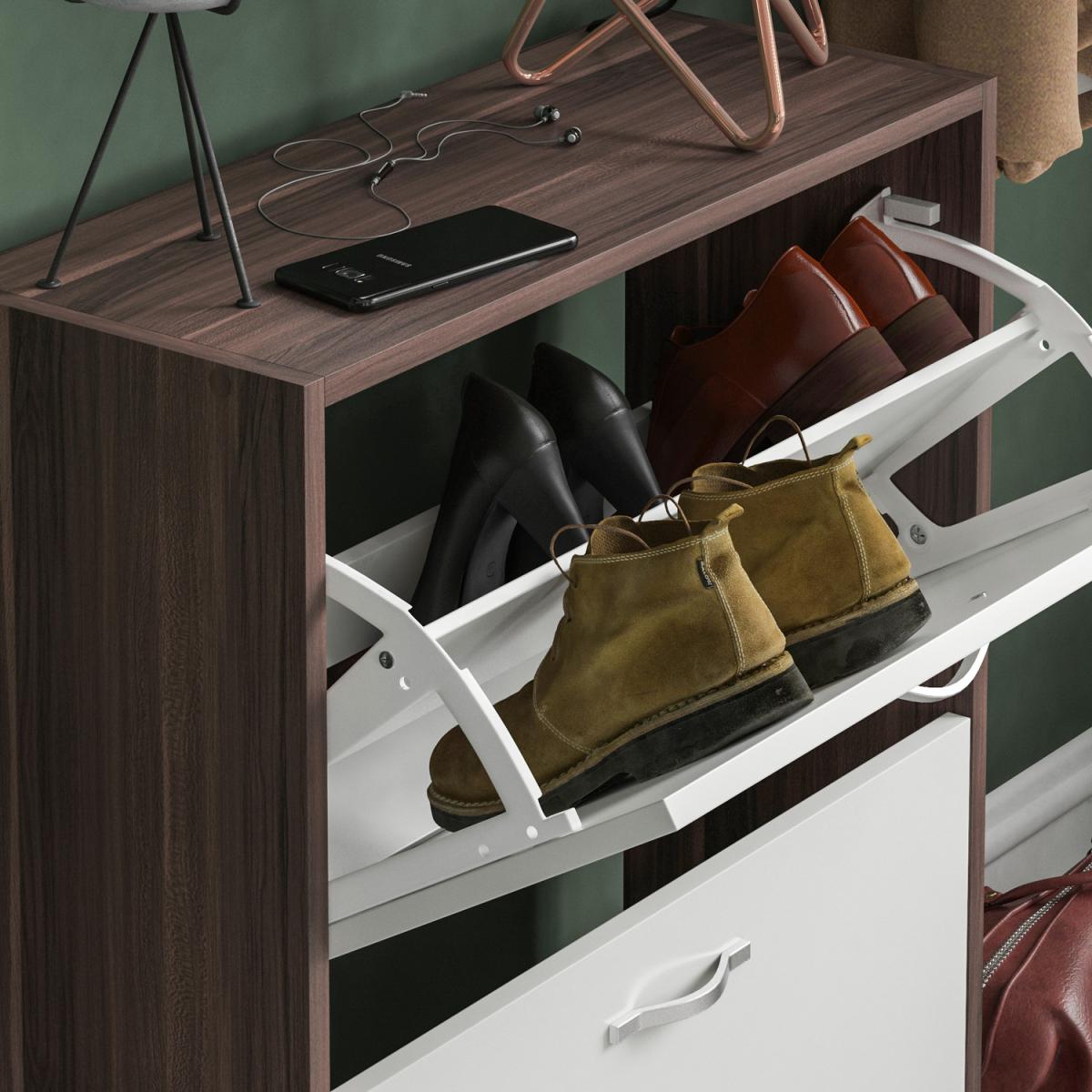 2 Drawer Shoe Cabinet, Walnut and White - Walnut and White – image 4