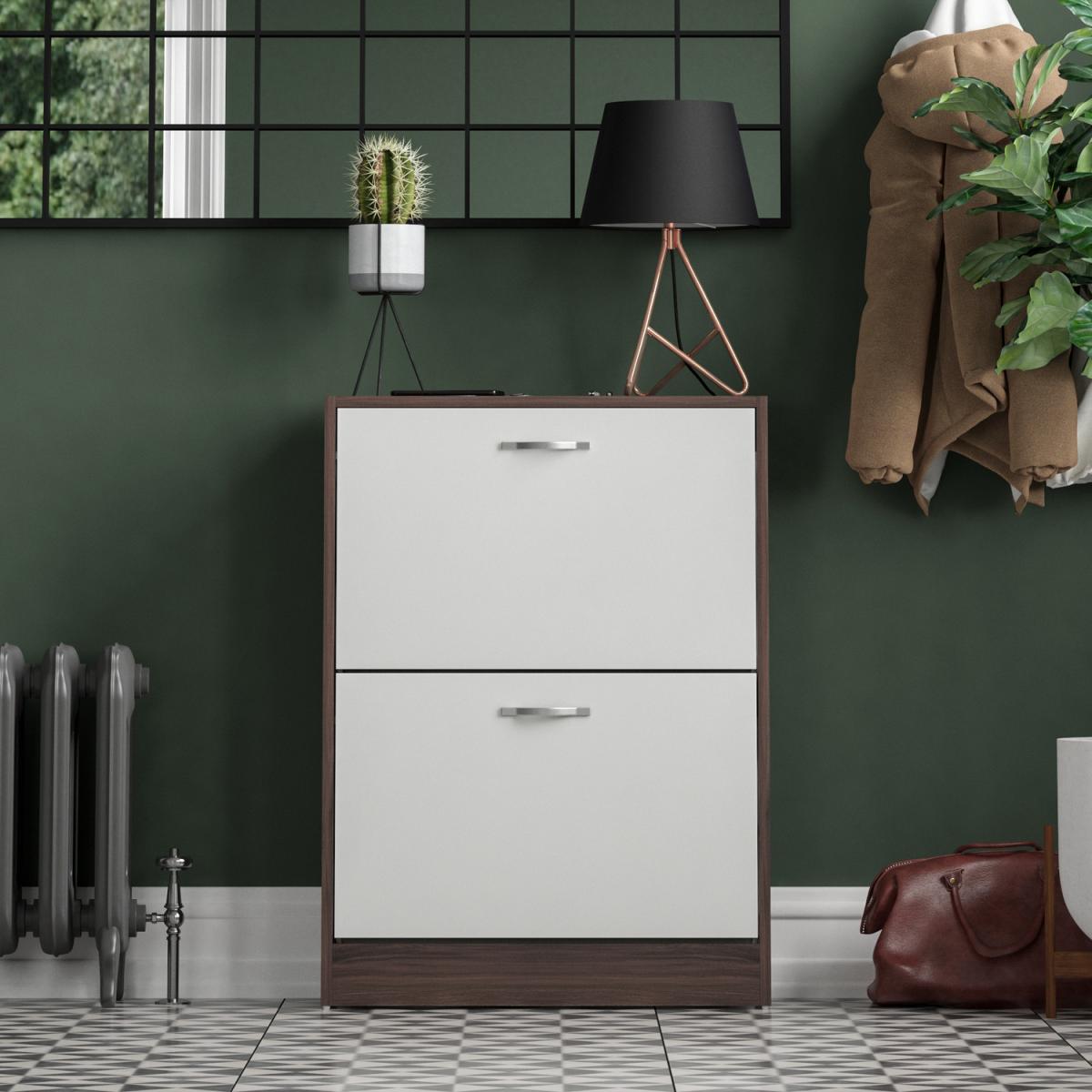2 Drawer Shoe Cabinet, Walnut and White - Walnut and White – image 5