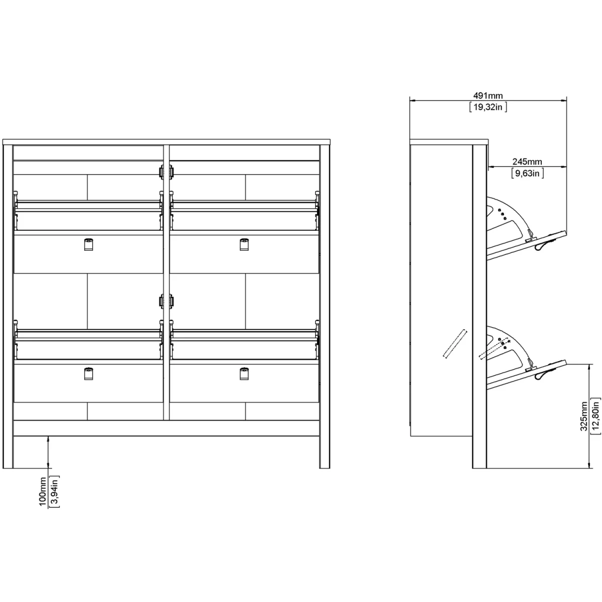 Barcelona Shoe Cabinet 4 Flip Down Doors in White - White – image 11