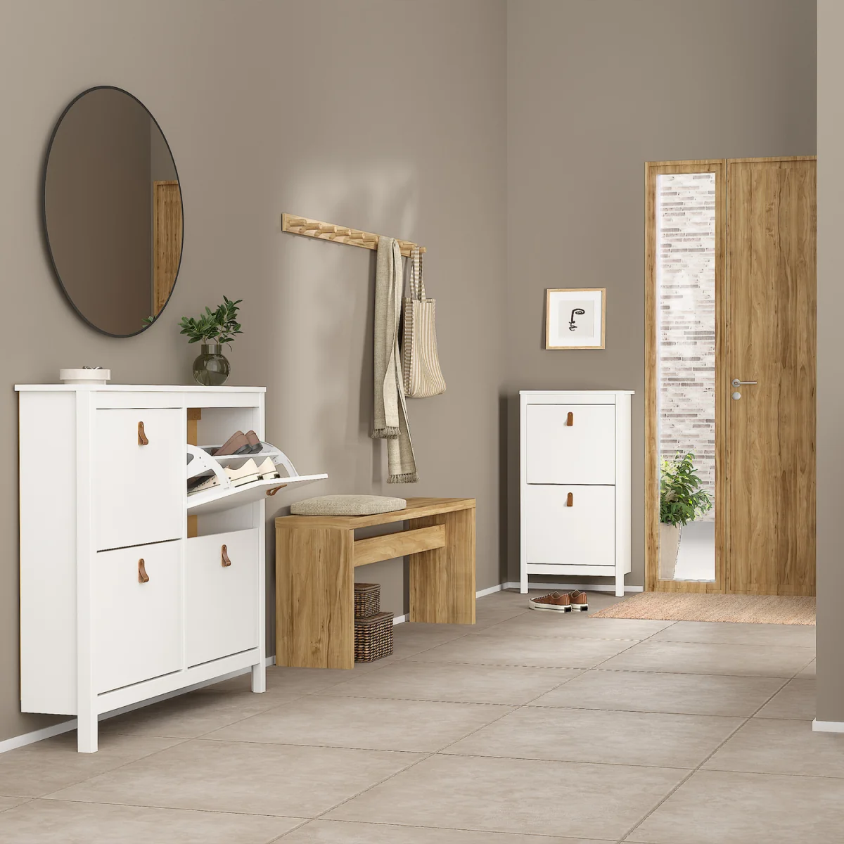 Barcelona Shoe Cabinet 4 Flip Down Doors in White - White – image 7