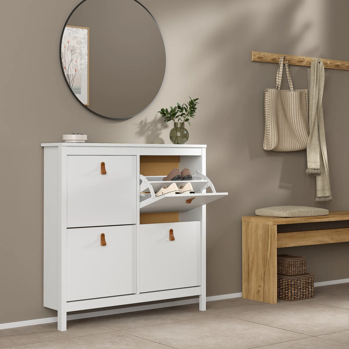 Barcelona Shoe Cabinet 4 Flip Down Doors in White - White – image 8