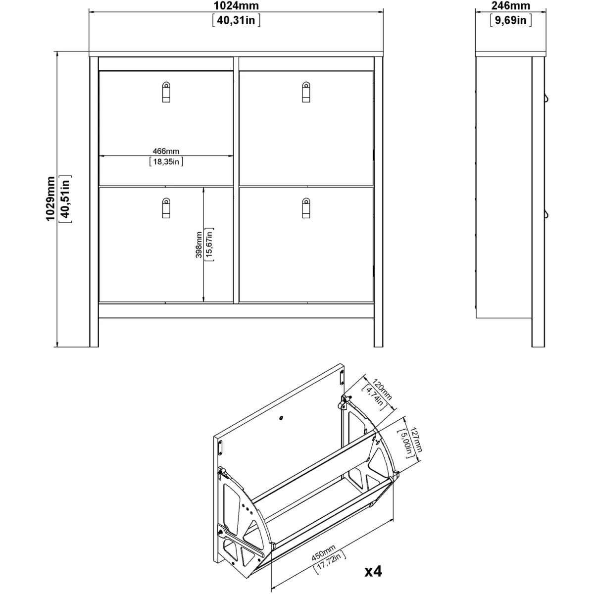Barcelona Shoe Cabinet 4 Flip Down Doors in White - White – image 10