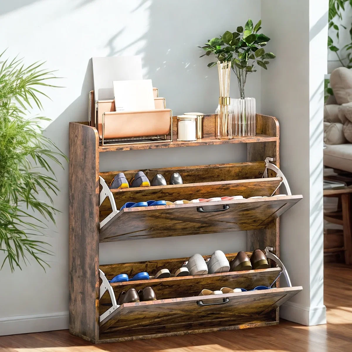 2 Drawer Hallway Shoe Storage Cabinet With Storage Shelf Rustic - Rustic Brown – image 2