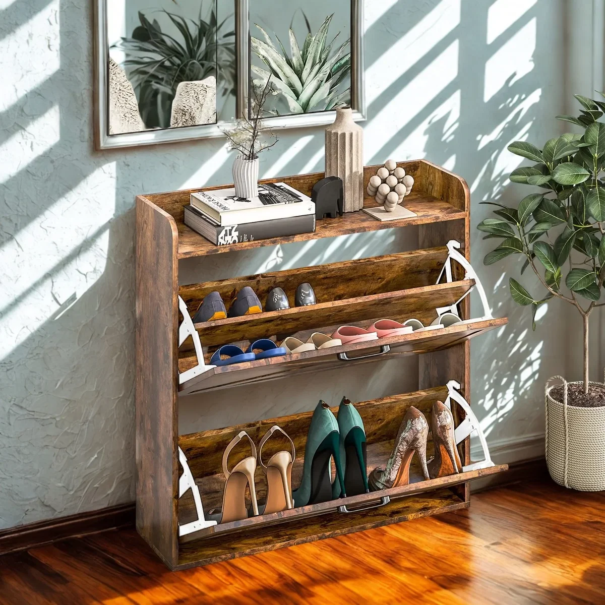 2 Drawer Hallway Shoe Storage Cabinet With Storage Shelf Rustic - Rustic Brown – image 7