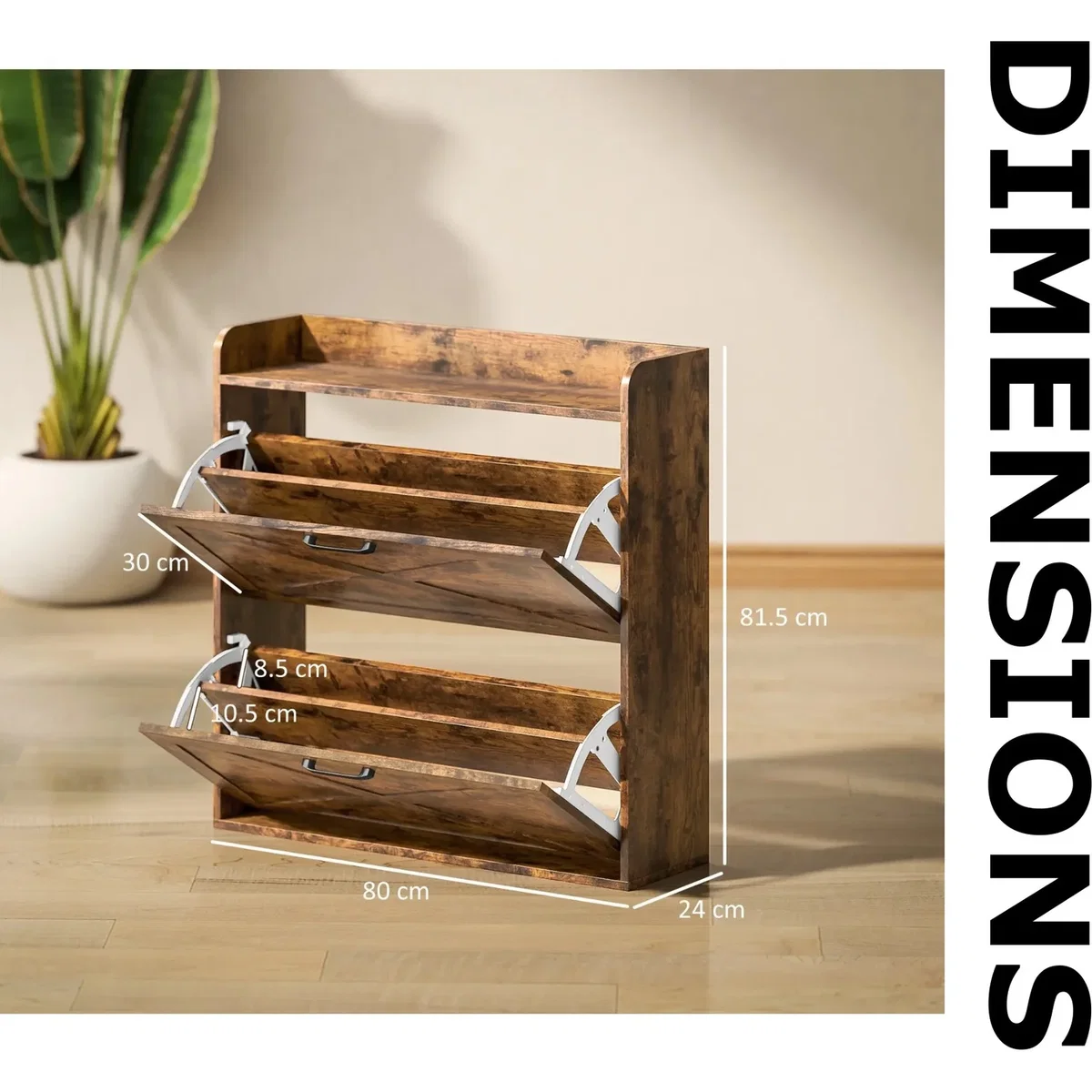 2 Drawer Hallway Shoe Storage Cabinet With Storage Shelf Rustic - Rustic Brown – image 8