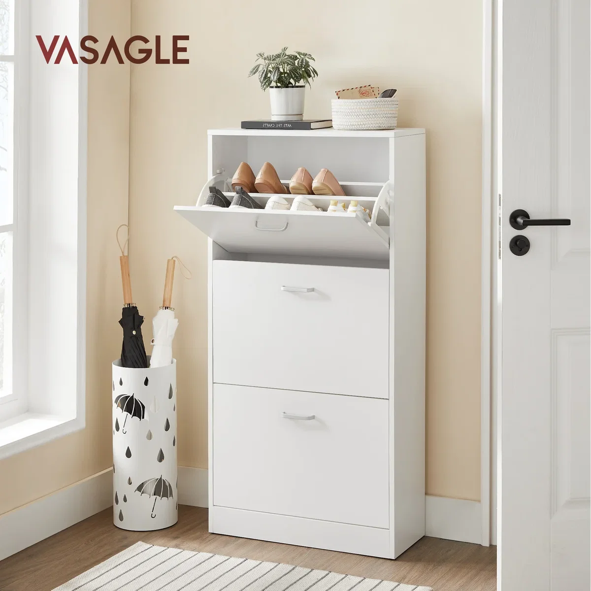 VASAGLE Shoe Cabinet With 3 Flip Doors, 3-Tier Shoe Cabinet - White – image 2