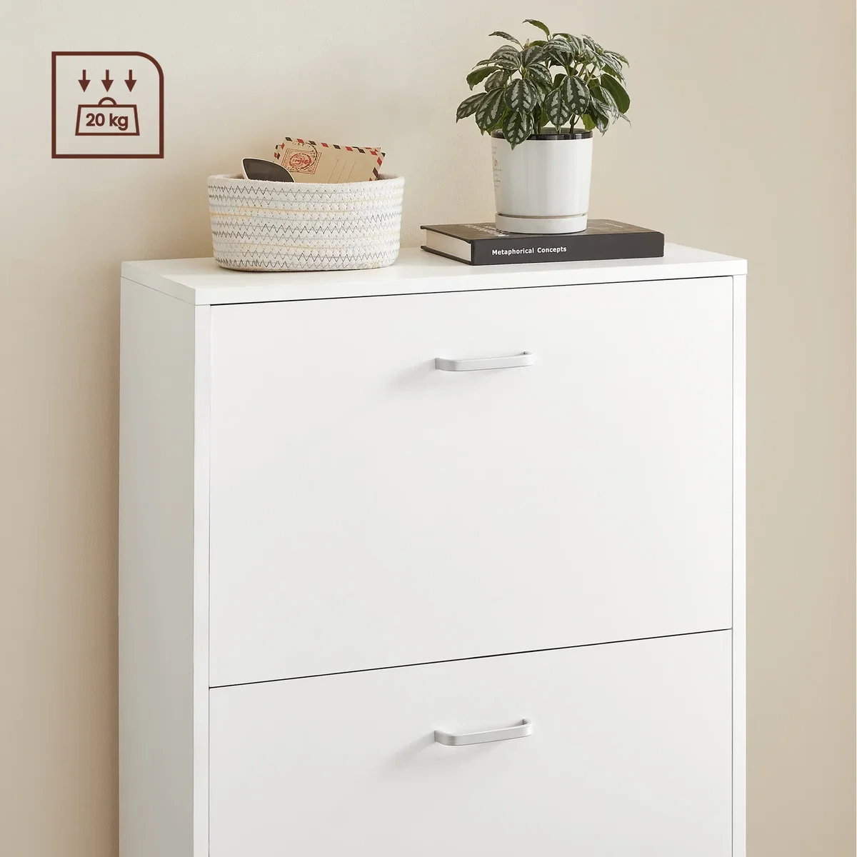 VASAGLE Shoe Cabinet With 3 Flip Doors, 3-Tier Shoe Cabinet - White – image 3