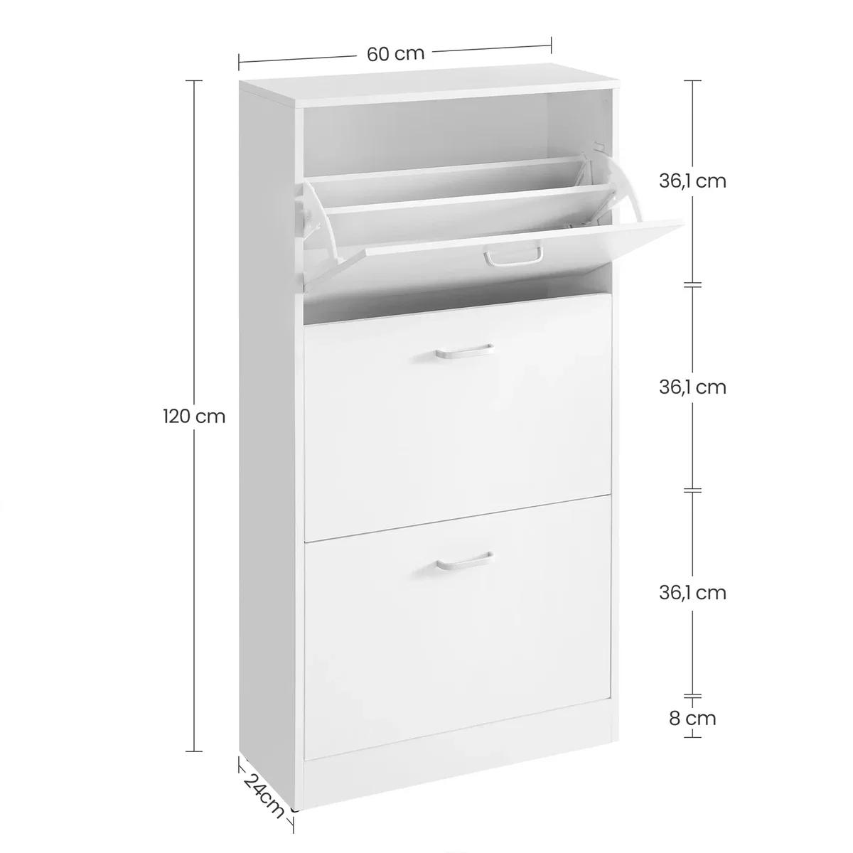 VASAGLE Shoe Cabinet With 3 Flip Doors, 3-Tier Shoe Cabinet - White – image 6