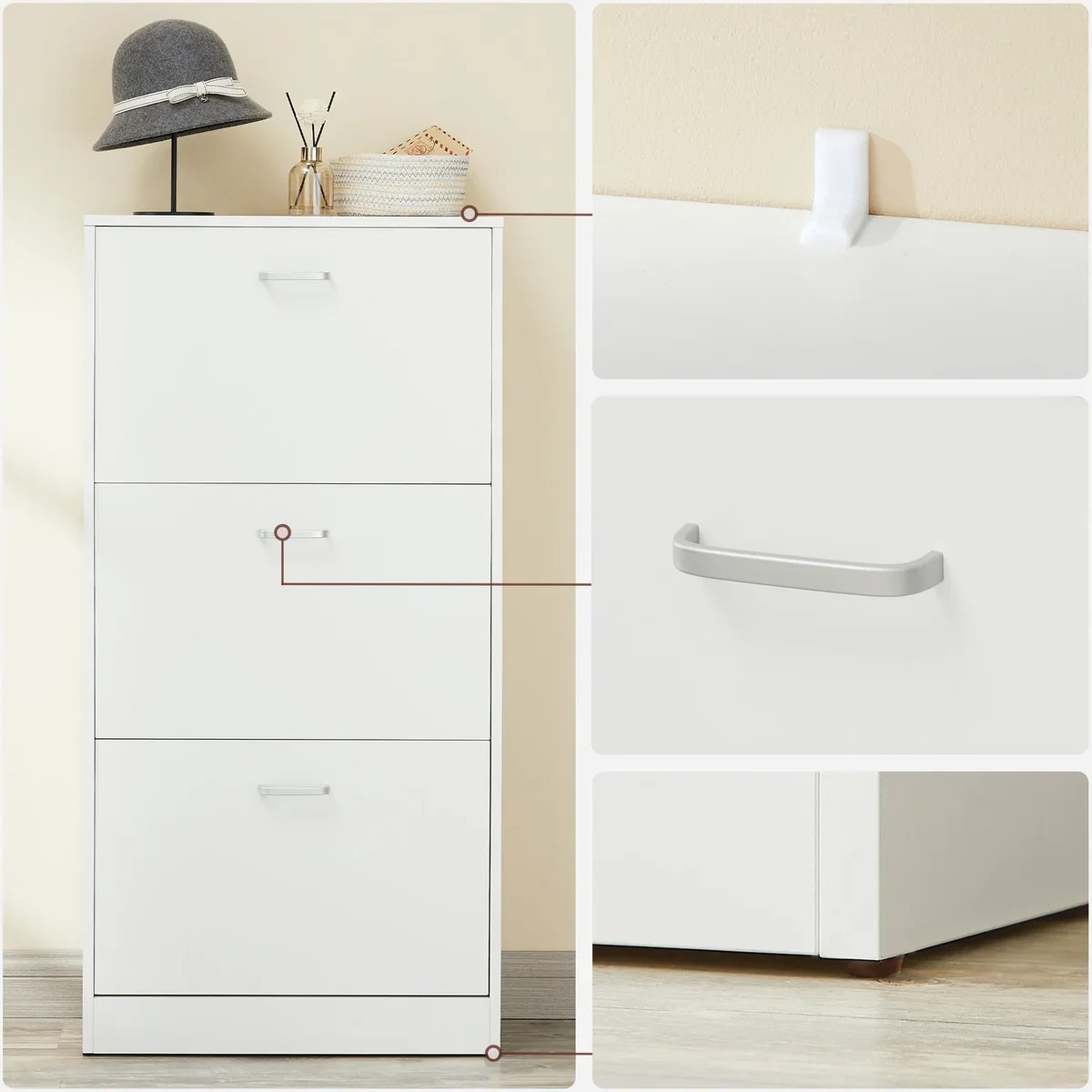 VASAGLE Shoe Cabinet With 3 Flip Doors, 3-Tier Shoe Cabinet - White – image 7