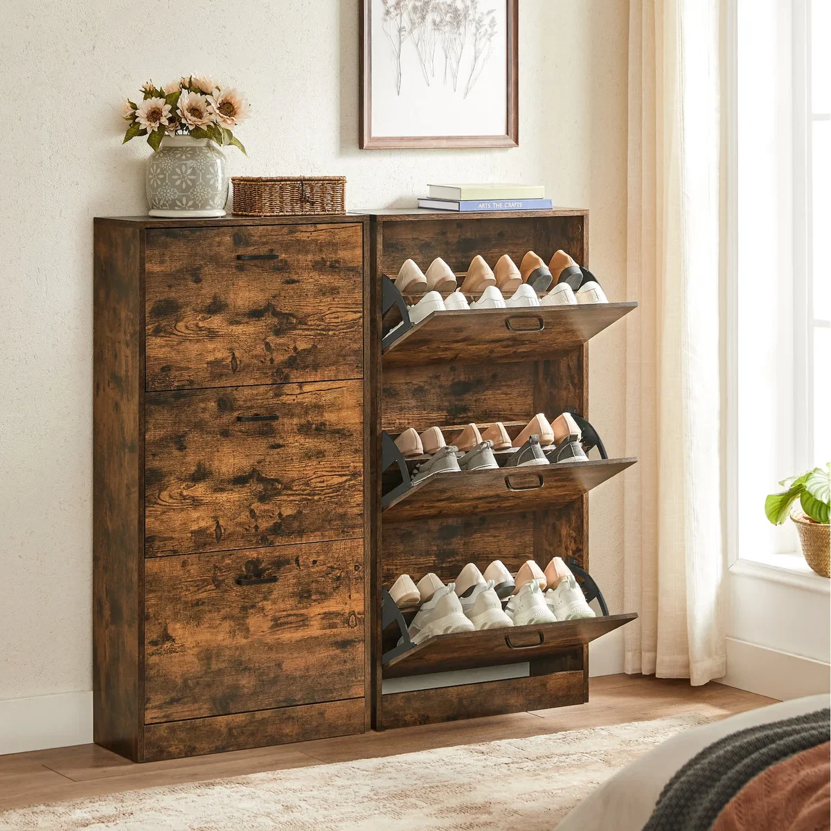VASAGLE Shoe Cabinet With 3 Flip Doors, 3-Tier Shoe Cabinet - White – image 8