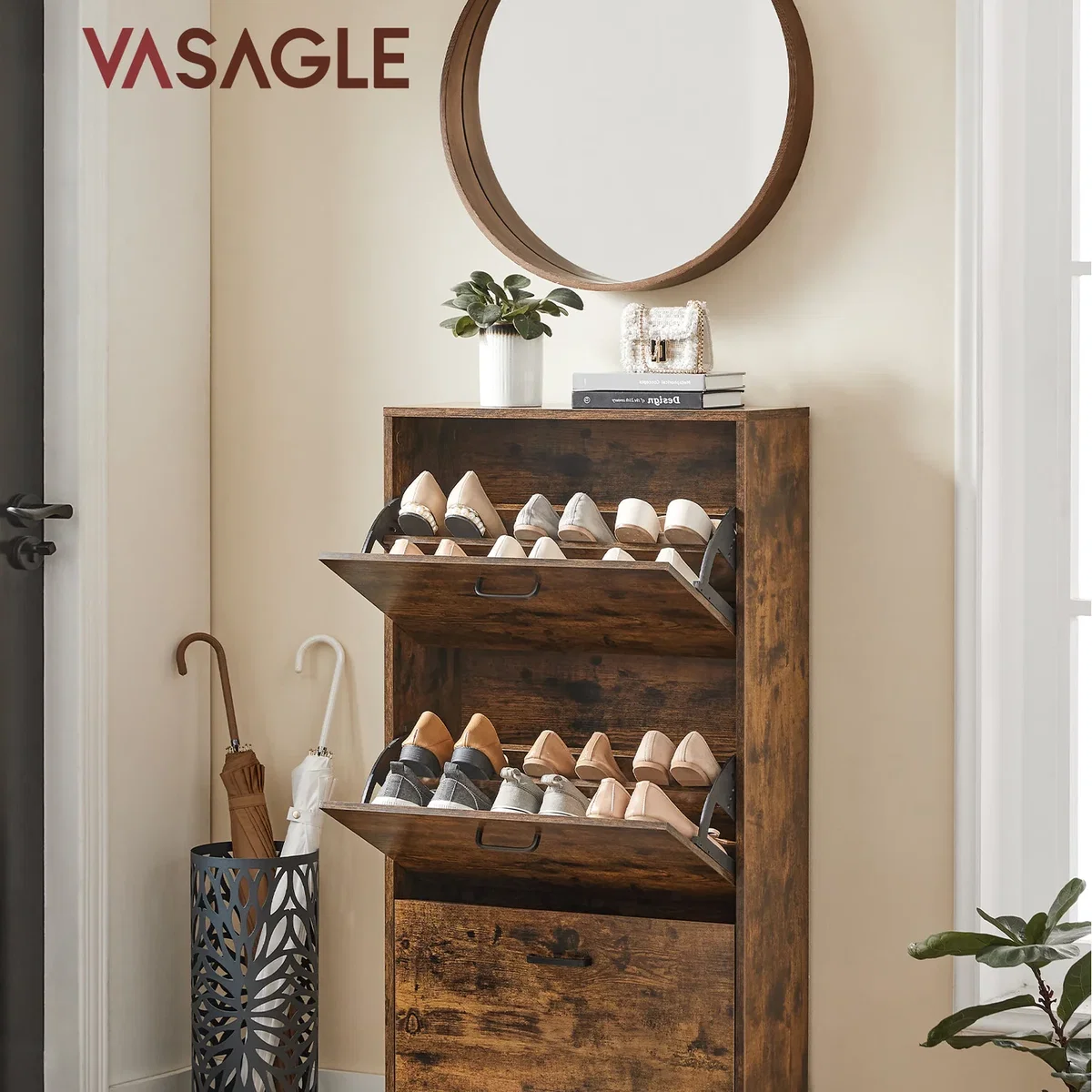 VASAGLE Shoe Cabinet With 3 Flip Doors, 3-Tier Shoe Cabinet - White – image 9