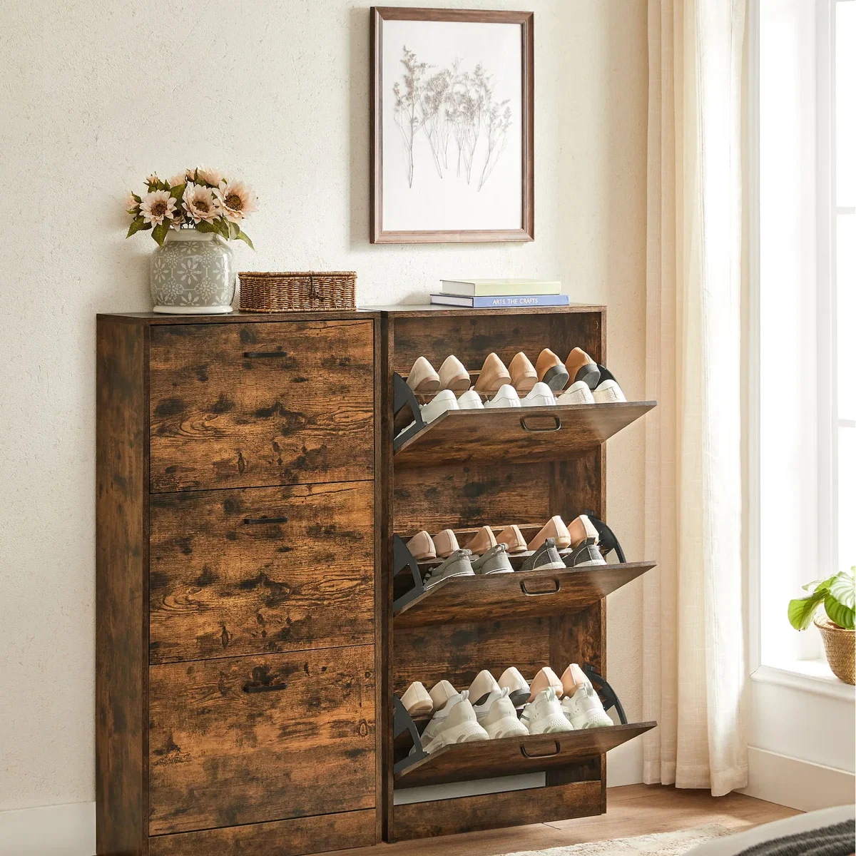 VASAGLE Shoe Cabinet With 3 Flip Doors, 3-Tier Shoe Cabinet - White – image 10