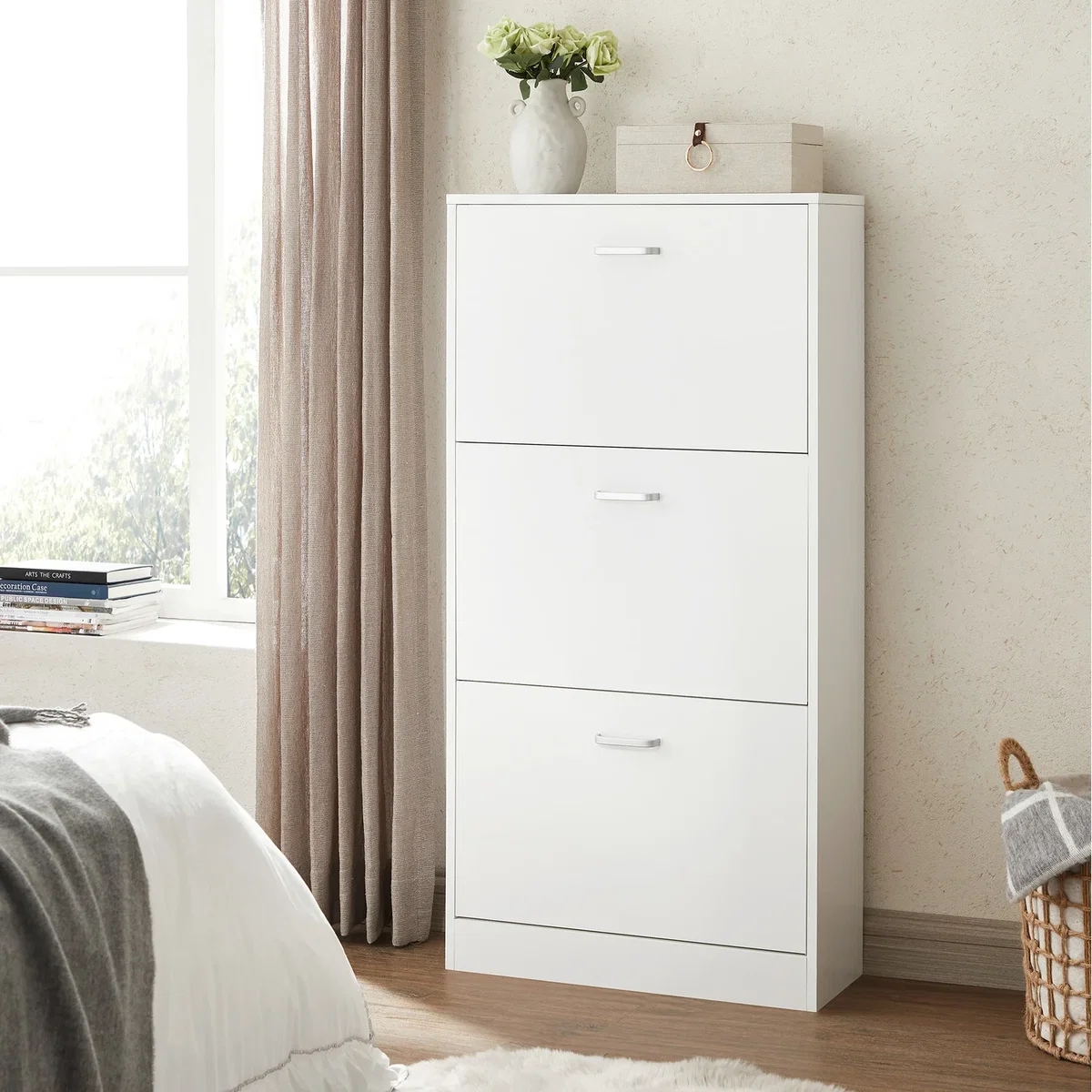 VASAGLE Shoe Cabinet With 3 Flip Doors, 3-Tier Shoe Cabinet - White – image 1