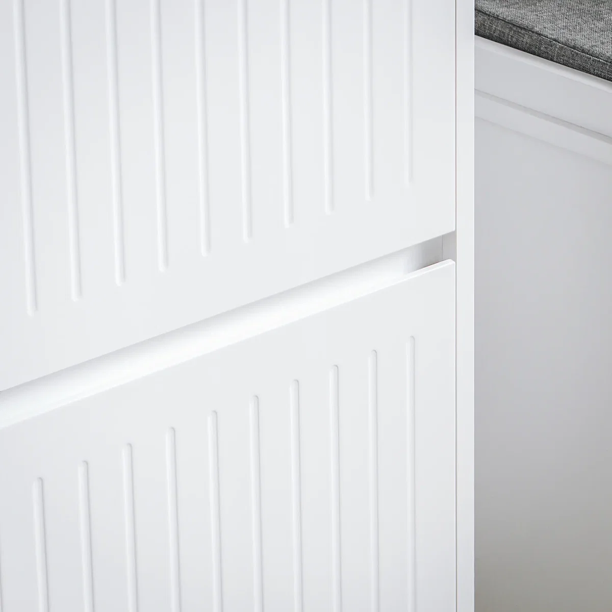 Slim Shoe Storage Cupboard with 2 Flip-drawers & Pull-out Drawer - Light Grey - White – image 16