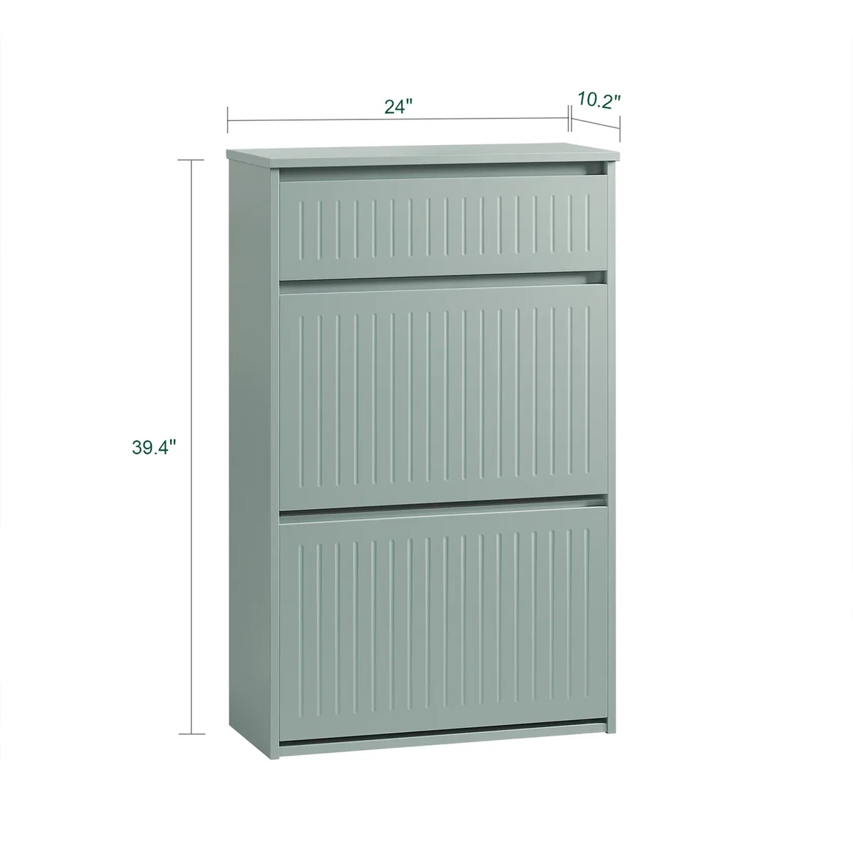 Slim Shoe Storage Cupboard with 2 Flip-drawers & Pull-out Drawer - Light Grey - White – image 3