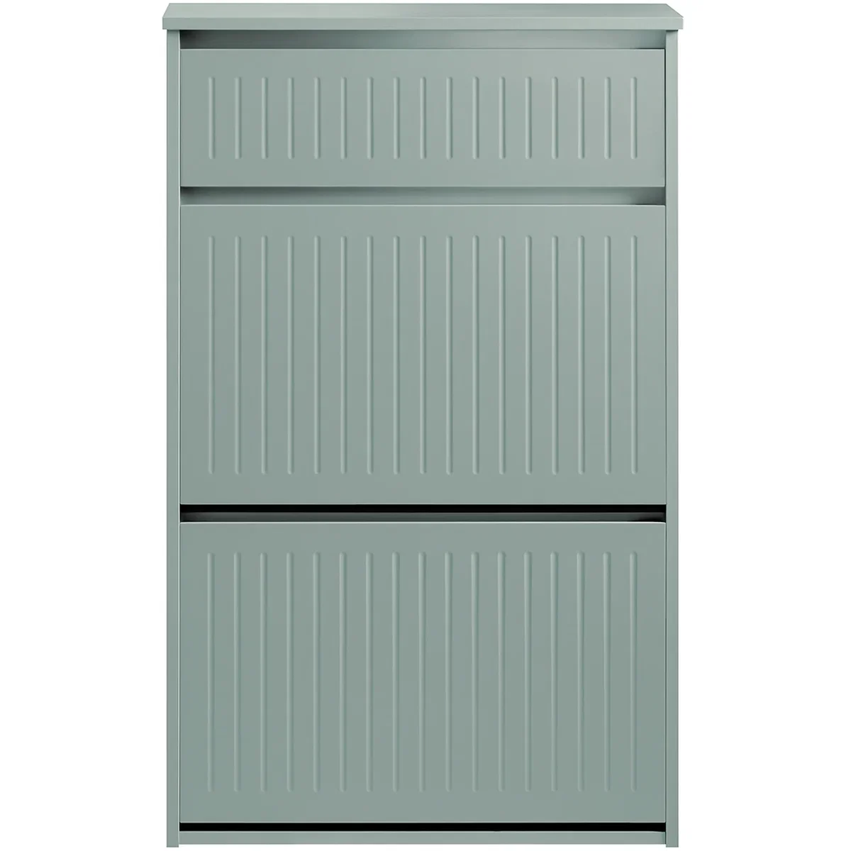 Slim Shoe Storage Cupboard with 2 Flip-drawers & Pull-out Drawer - Light Grey - White – image 4