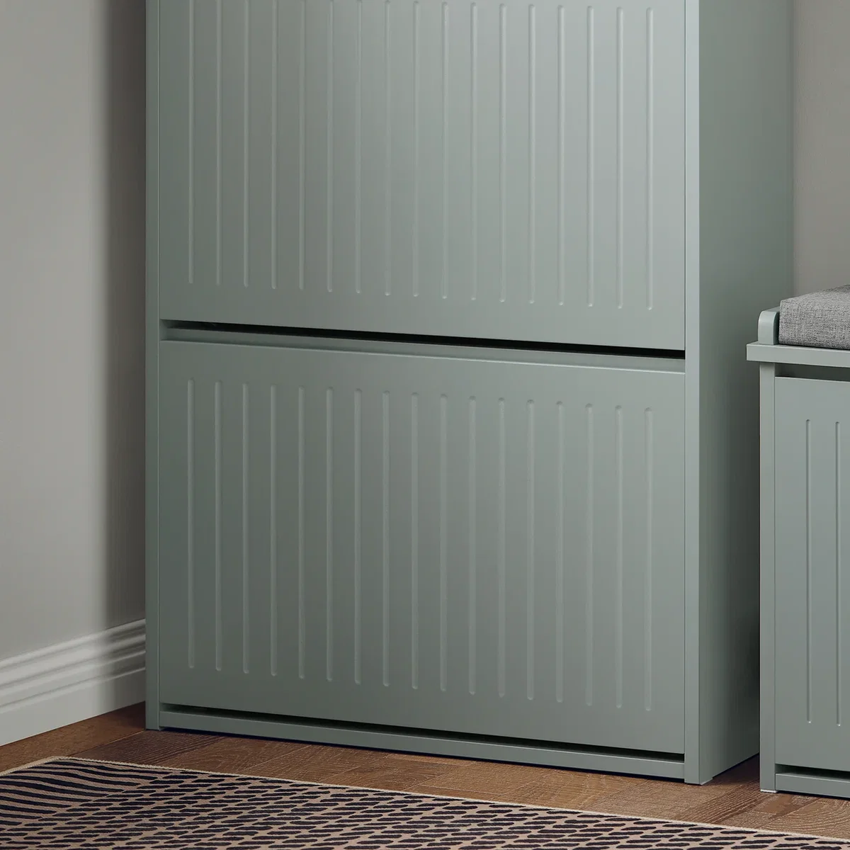 Slim Shoe Storage Cupboard with 2 Flip-drawers & Pull-out Drawer - Light Grey - White – image 7