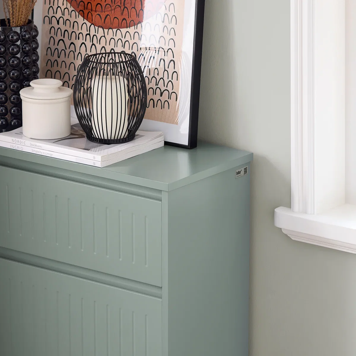 Slim Shoe Storage Cupboard with 2 Flip-drawers & Pull-out Drawer - Light Grey - White – image 10