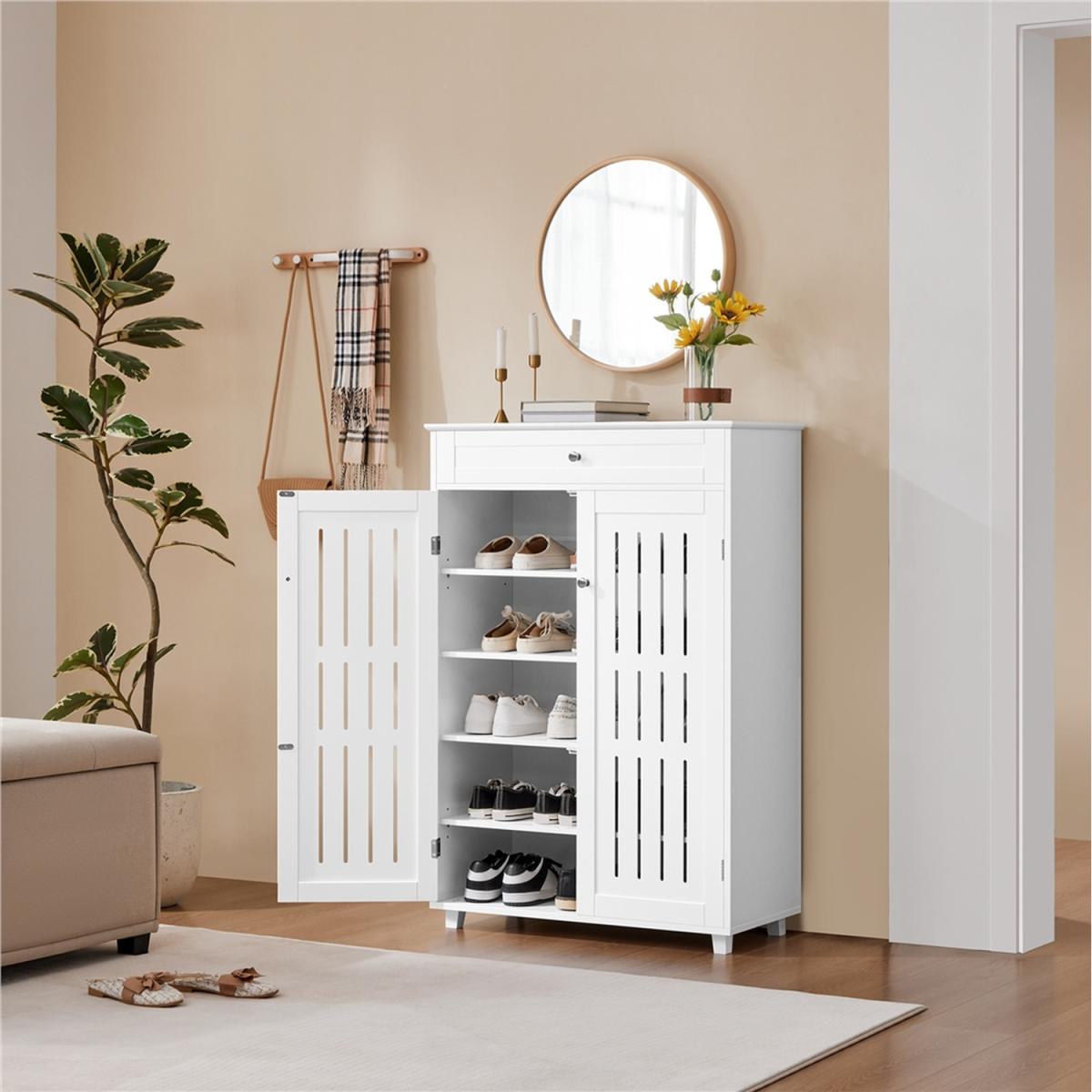 Shoe Cabinet with Drawer - White / 115.5cm / Black