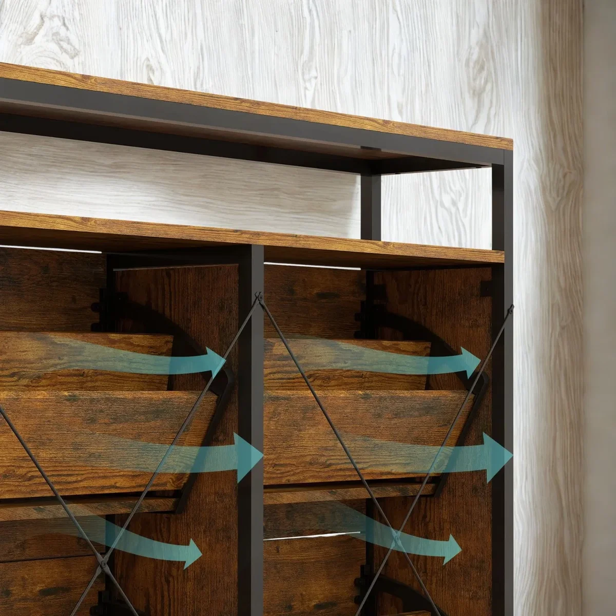 Industrial 4 Drawer Shoe Storage Rack Hallway Organiser - Rustic Brown – image 4