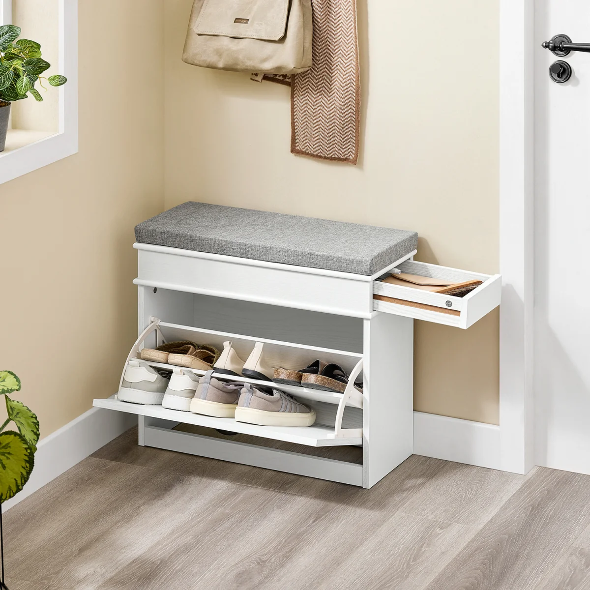 Narrow Shoe Storage Bench with Seat - White Grain – image 6