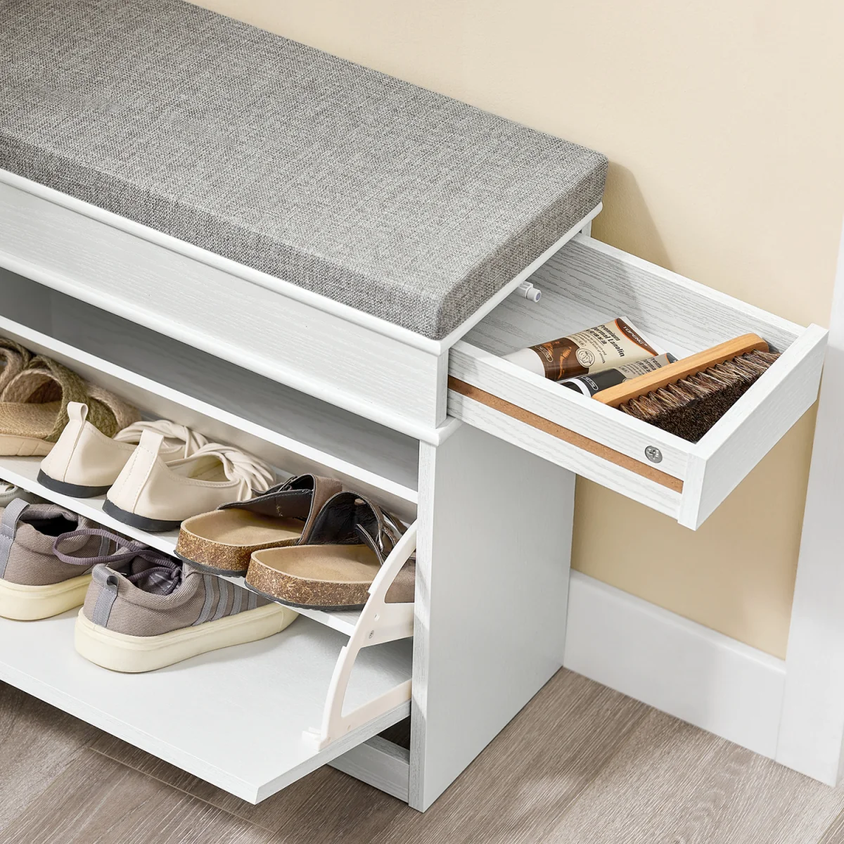 Narrow Shoe Storage Bench with Seat - White Grain – image 7