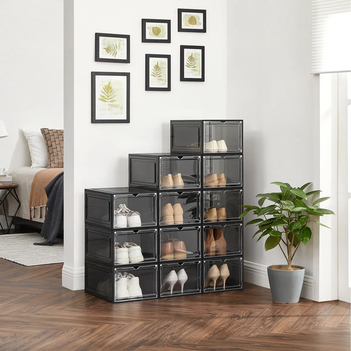 Shoe Boxes, Plastic Shoe Storage Organisers with Clear Doors - Black – image 3
