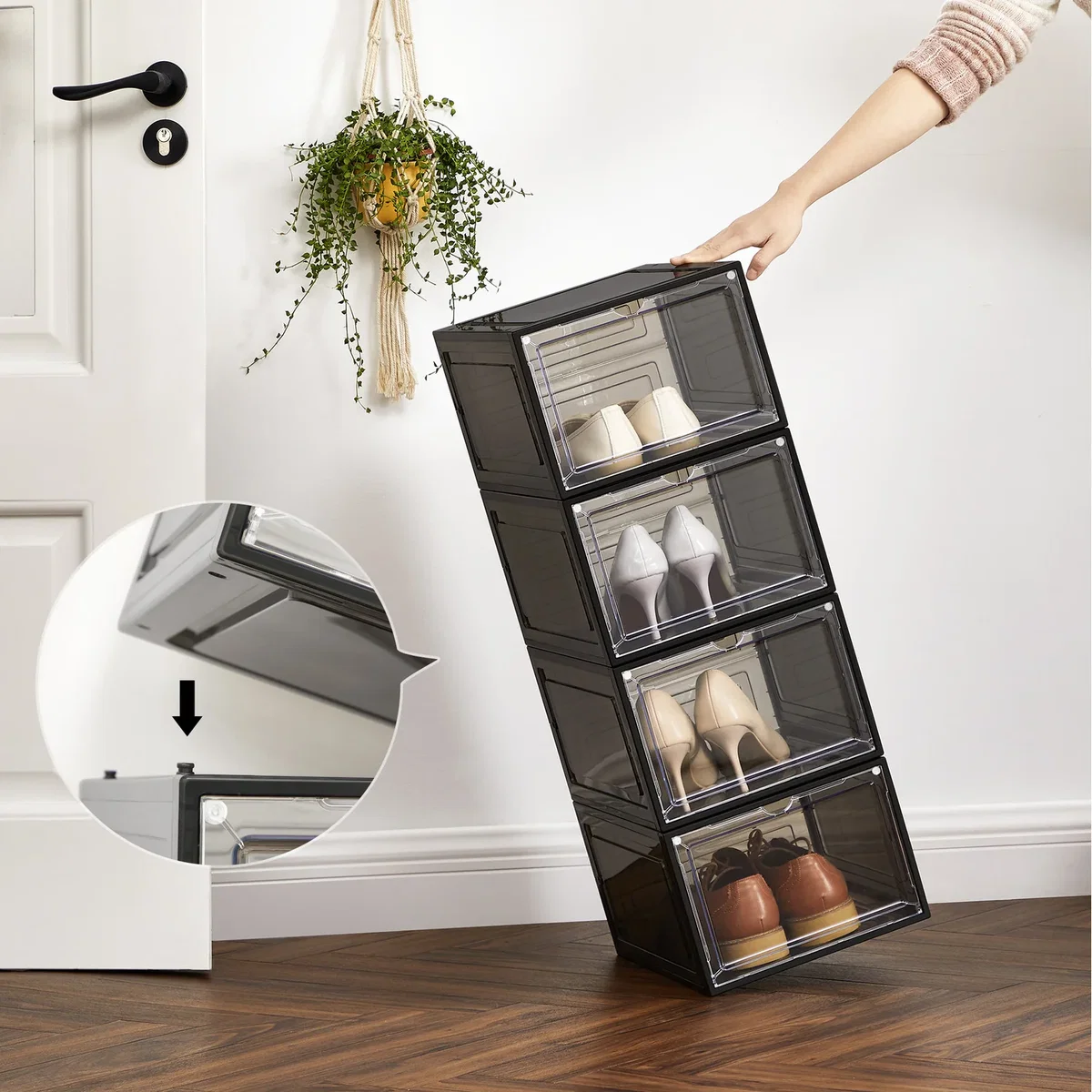 Shoe Boxes, Plastic Shoe Storage Organisers with Clear Doors - Black – image 4