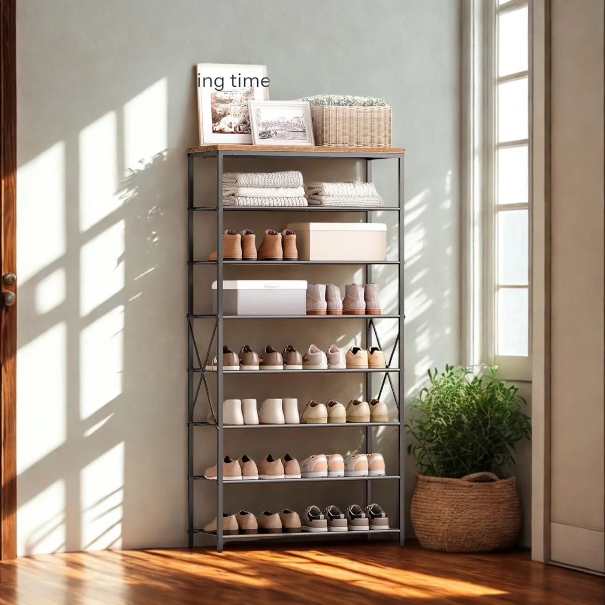 8-Tier Hallway Shoe Rack Storage With Adjustable Shelves - Rustic Brown – image 2