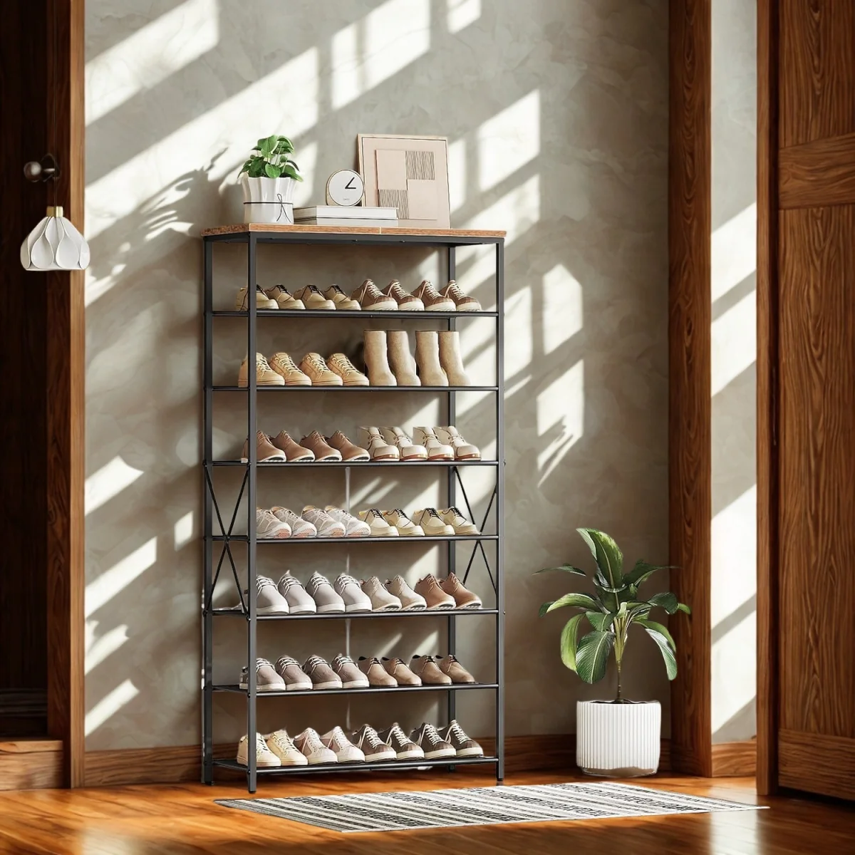 8-Tier Hallway Shoe Rack Storage With Adjustable Shelves - Rustic Brown – image 3