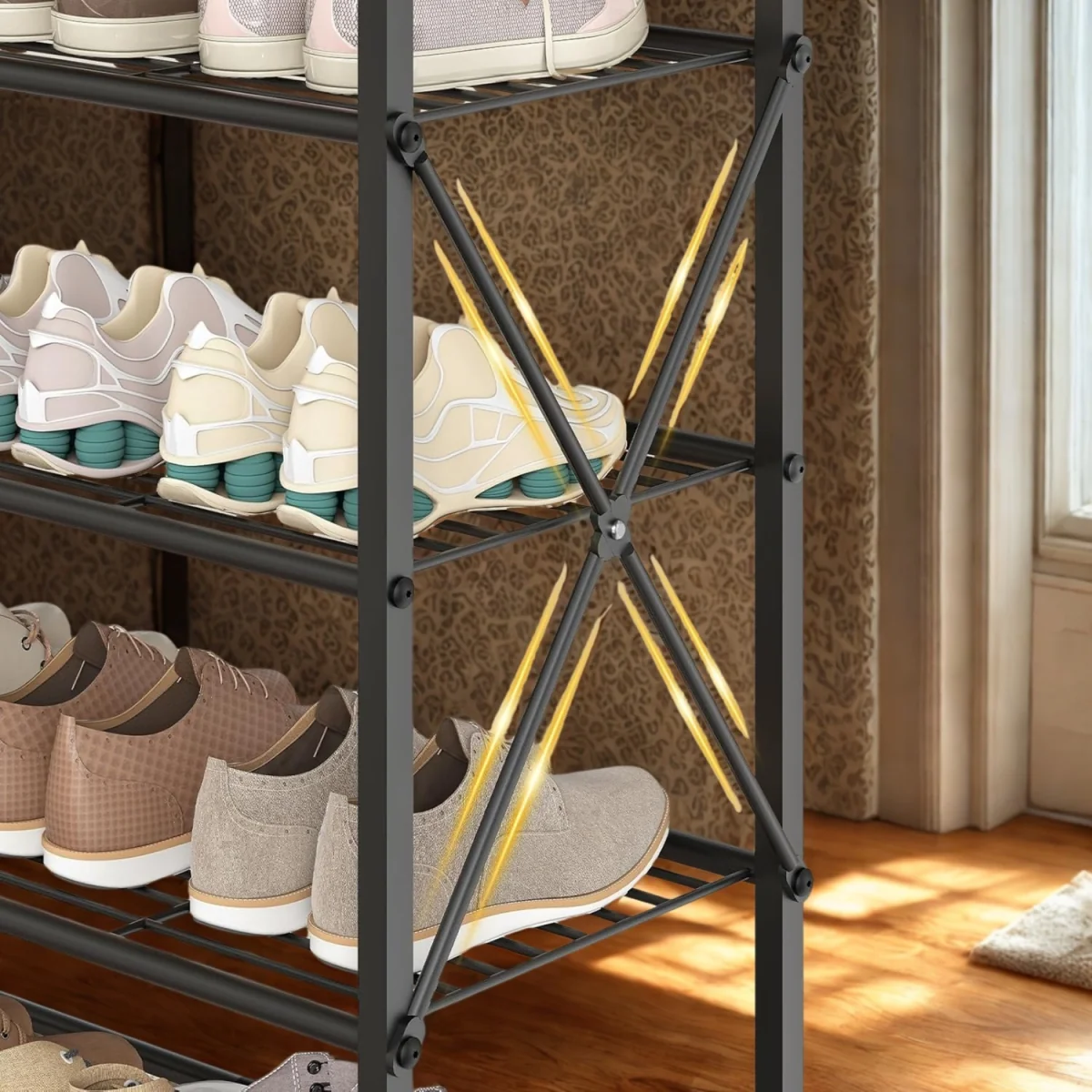 8-Tier Hallway Shoe Rack Storage With Adjustable Shelves - Rustic Brown – image 4