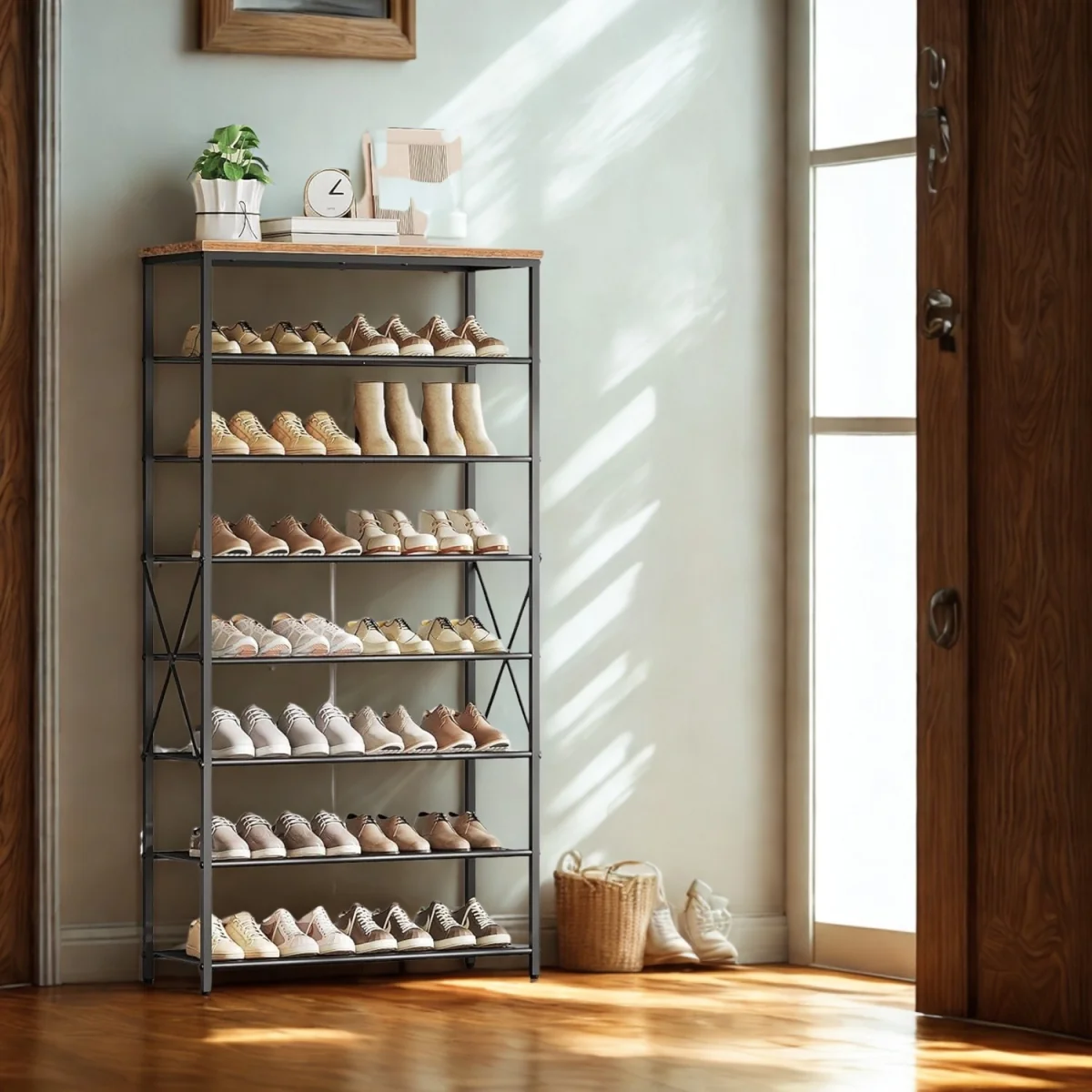 8-Tier Hallway Shoe Rack Storage With Adjustable Shelves - Rustic Brown – image 5