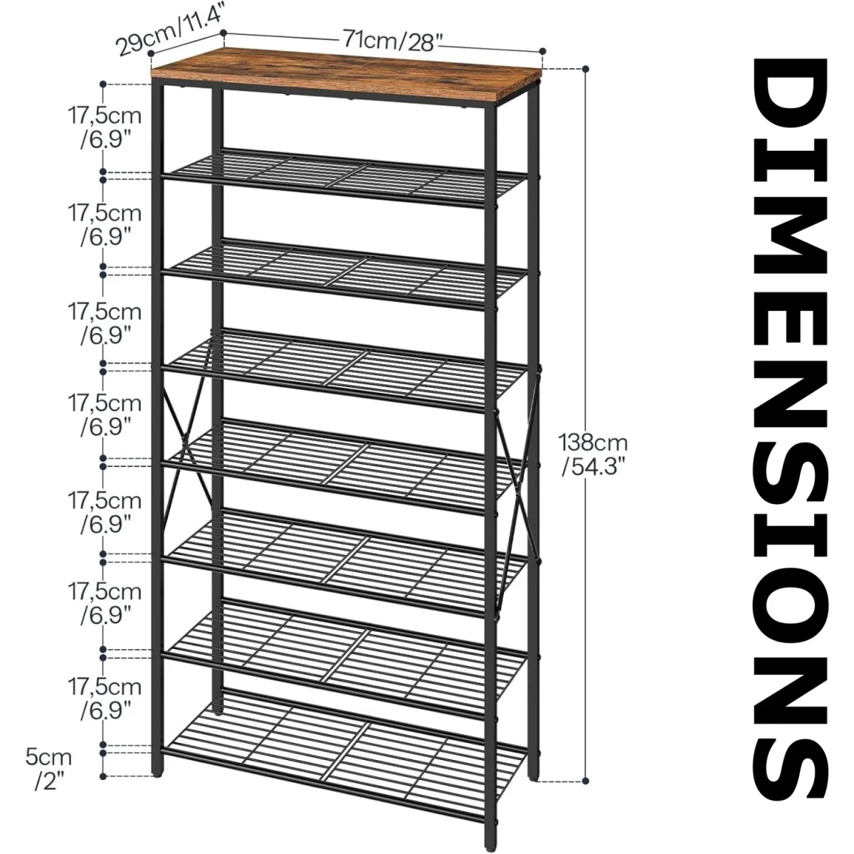 8-Tier Hallway Shoe Rack Storage With Adjustable Shelves - Rustic Brown – image 6