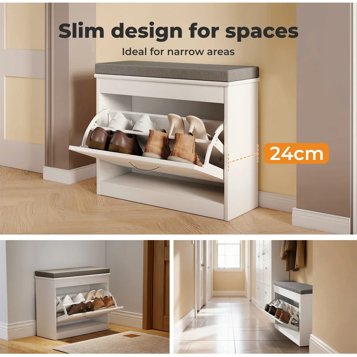 White Plastic Slim Shoe Storage Unit Hallway Rack Organiser 2PC - White – image 6