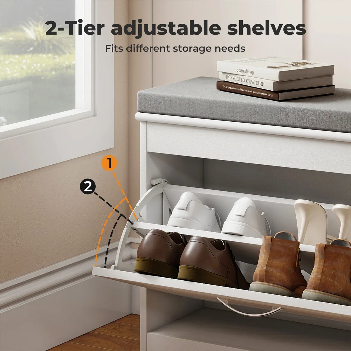 White Plastic Slim Shoe Storage Unit Hallway Rack Organiser 2PC - White – image 7