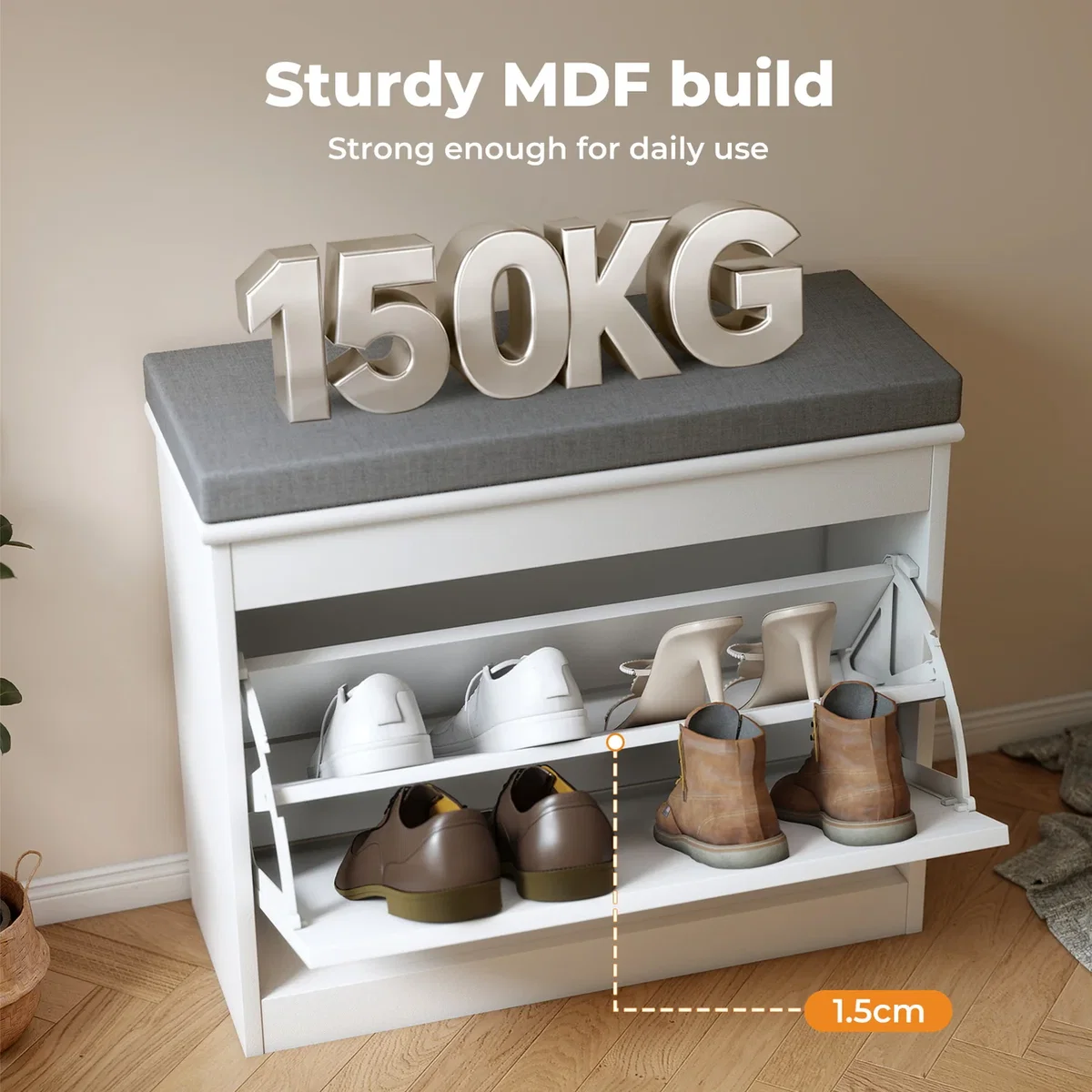 White Plastic Slim Shoe Storage Unit Hallway Rack Organiser 2PC - White – image 8