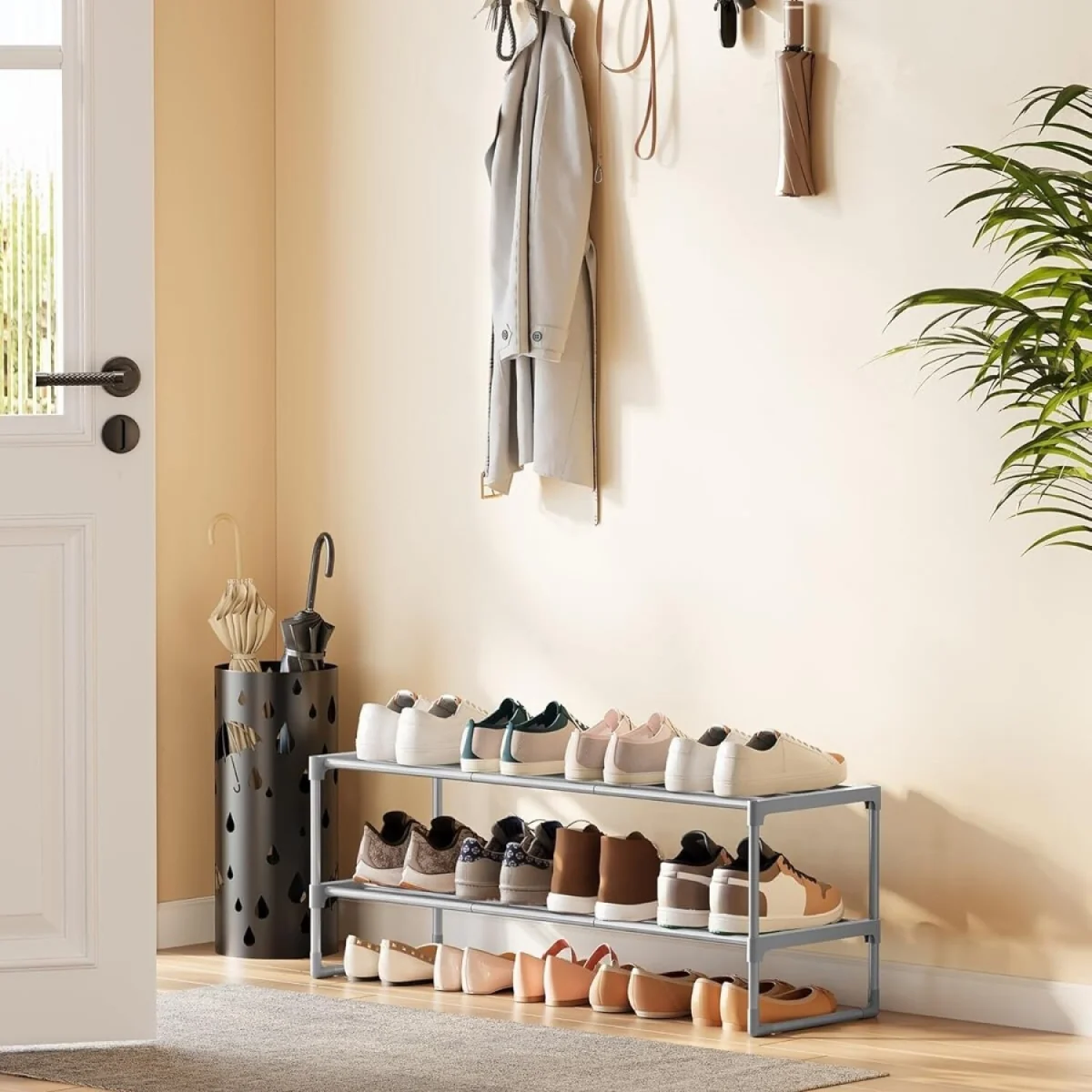 2 Tier Stackable Metal Shoe Rack Compact Design, Grey - Grey – image 1